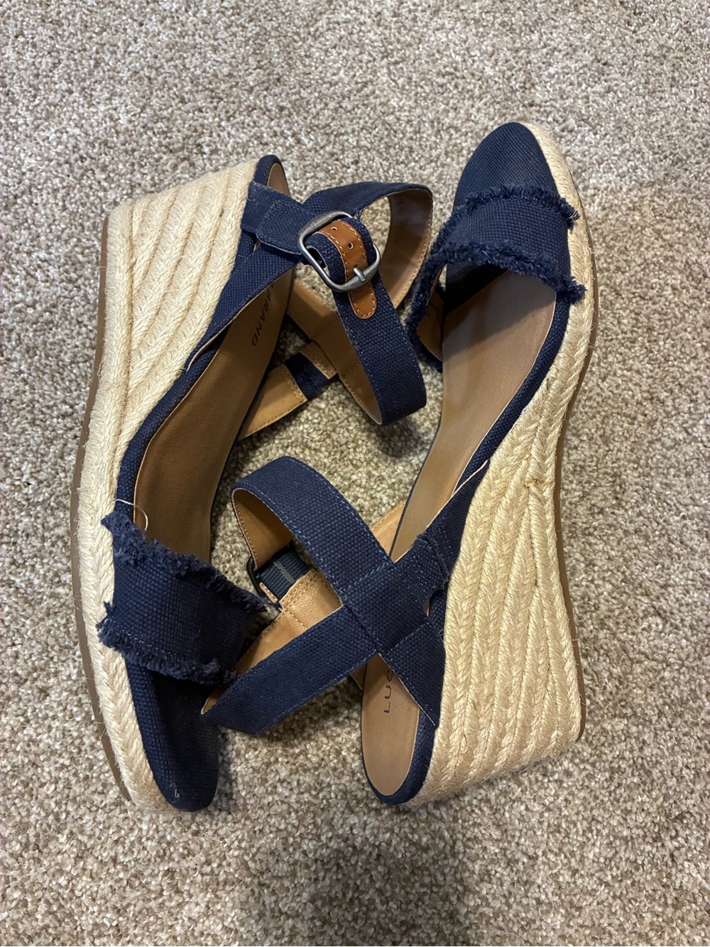 Lucky Brand Navy Espadrille Wedge Sandals